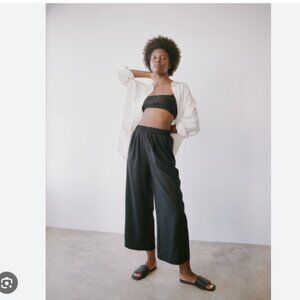 FIRM PRICE | Ozma Black Silk Noil Crop Wide Leg Pant Small
